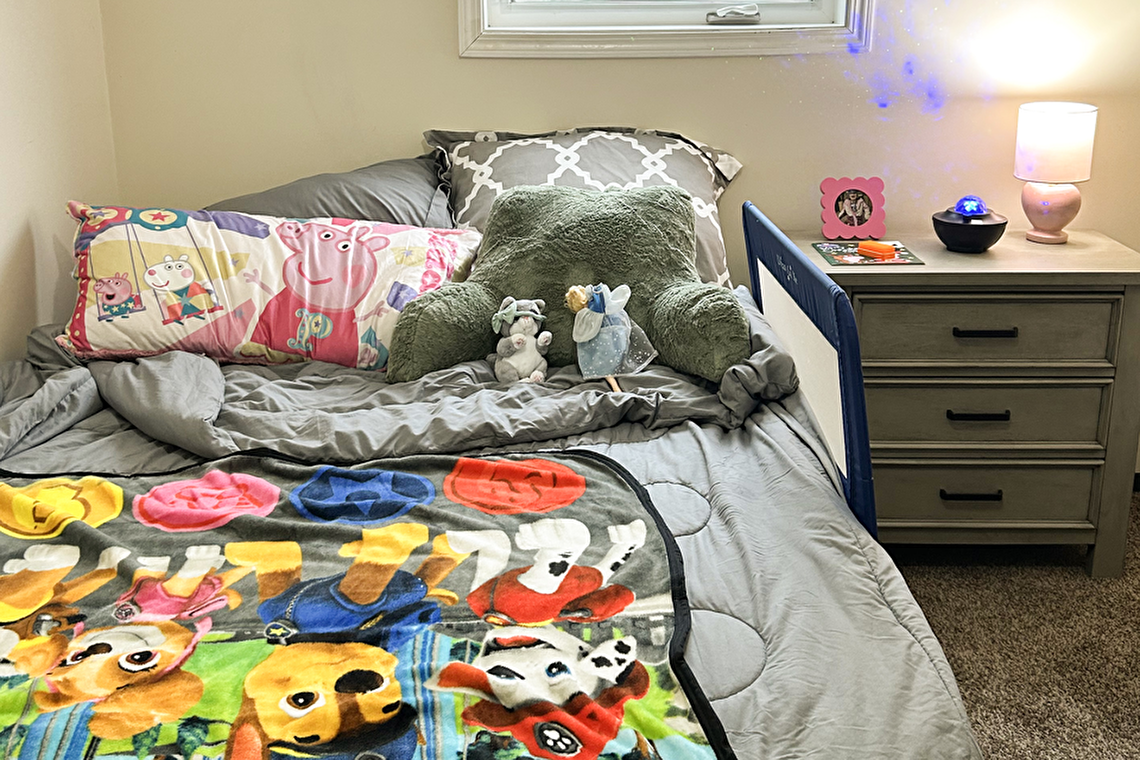 Bed and side dresser